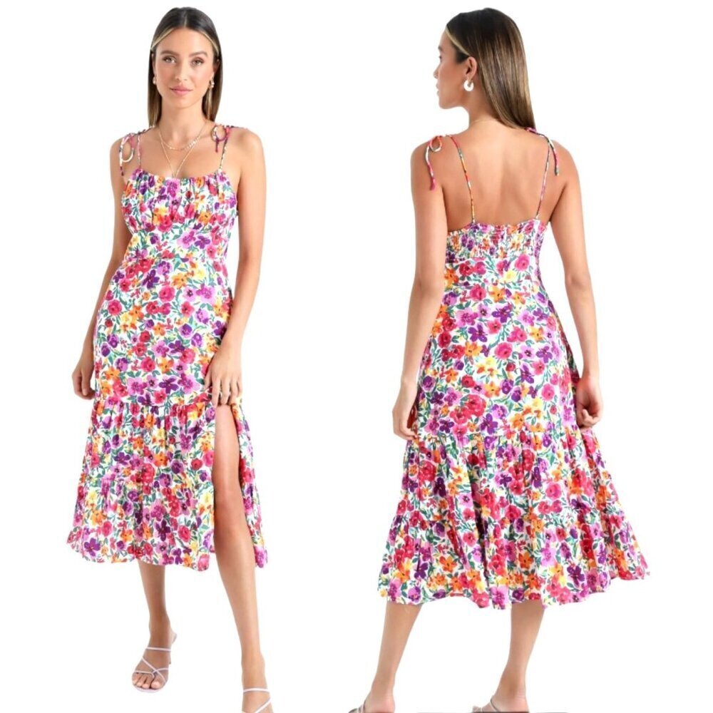Showpo Dress Women 8 Pink Packed Floral Print Monaco Midi Boho Cottagecore
